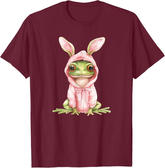Frog Dressed As Bunny Rabbit Cute Spring Watercolor Easter T-Shirt - T-Shirt | Maroon