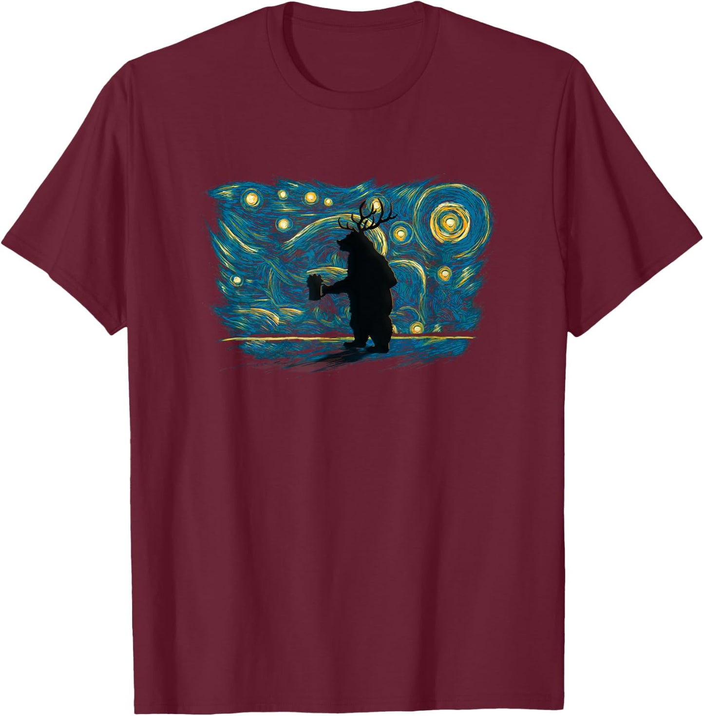 Retro Vintage Style Beer Bear Deer T-Shirt - T-Shirt | Maroon