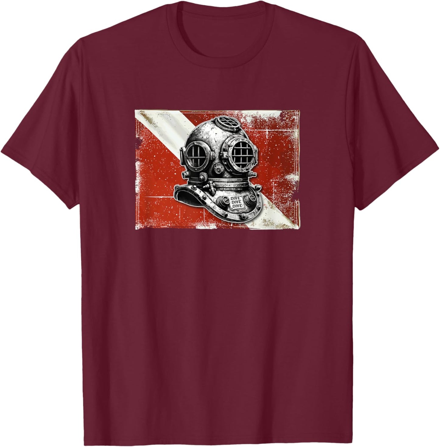 Vintage Scuba Dive Helmet Dive Flag | Funny Scuba Diving T-Shirt - T-Shirt | Maroon
