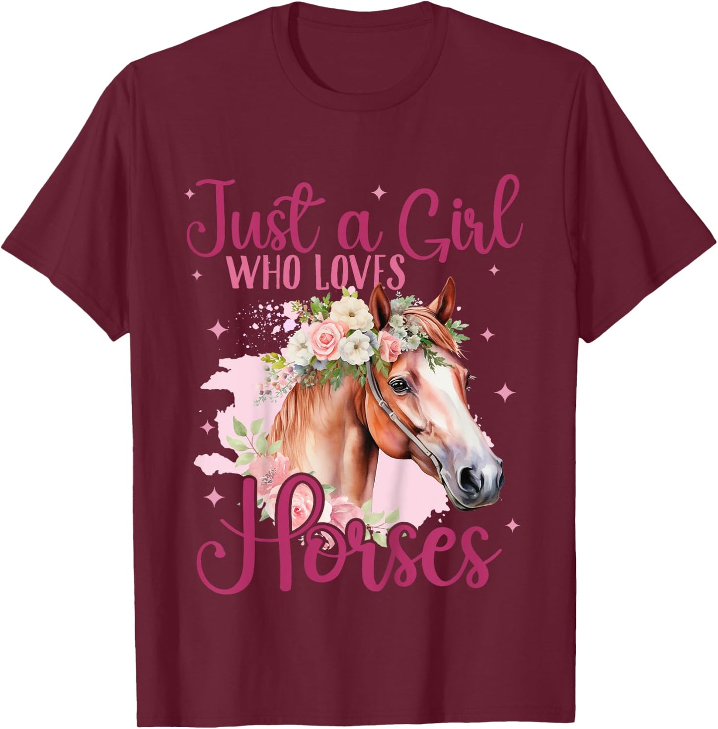 Kids Just a girl who loves Horses Riding Horse Lover Horse Girl T-Shirt - T-Shirt | Maroon