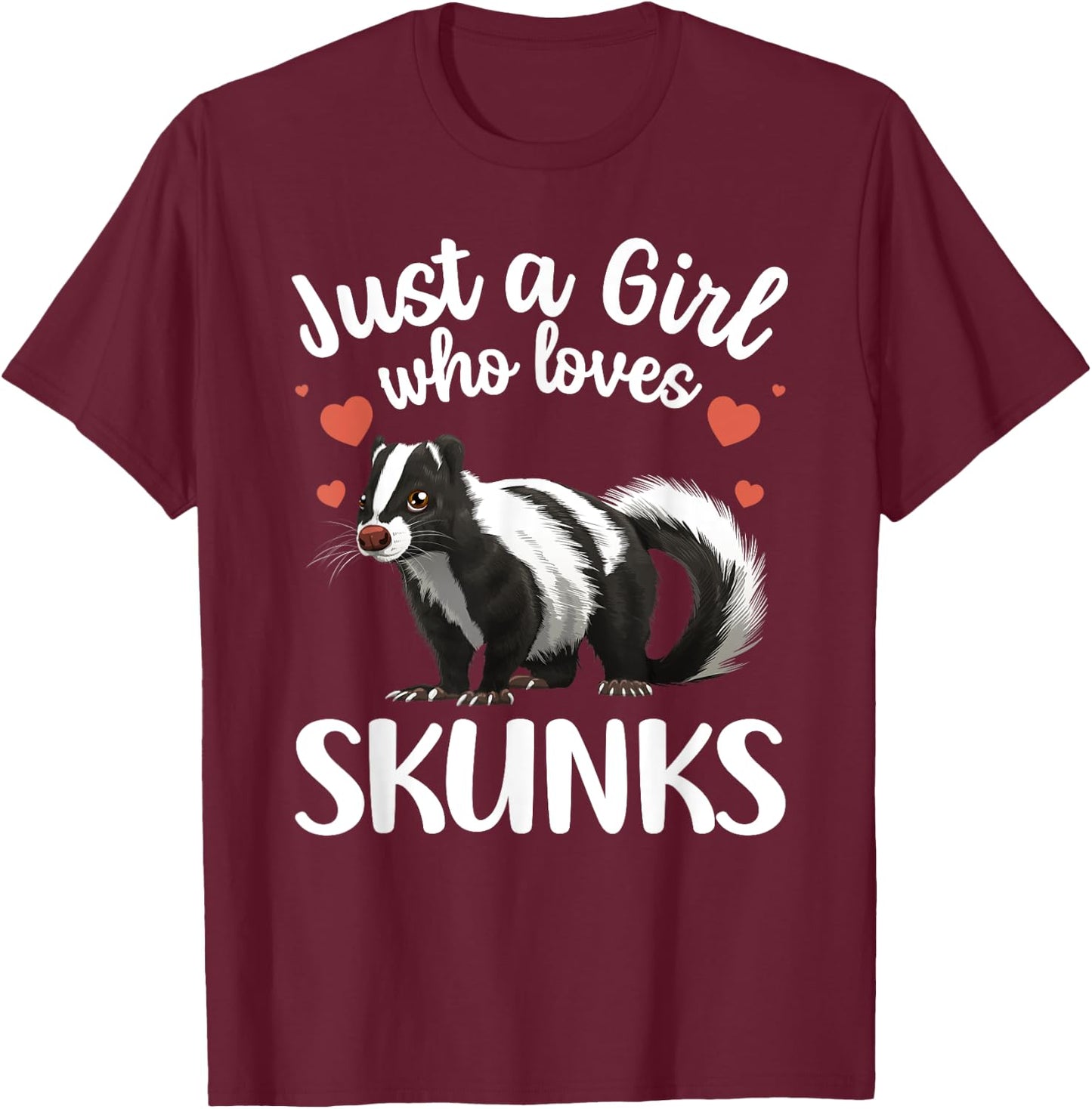 Cool Skunk Design Girls Kids Animal Skunk Lover T-Shirt - T-Shirt | Maroon