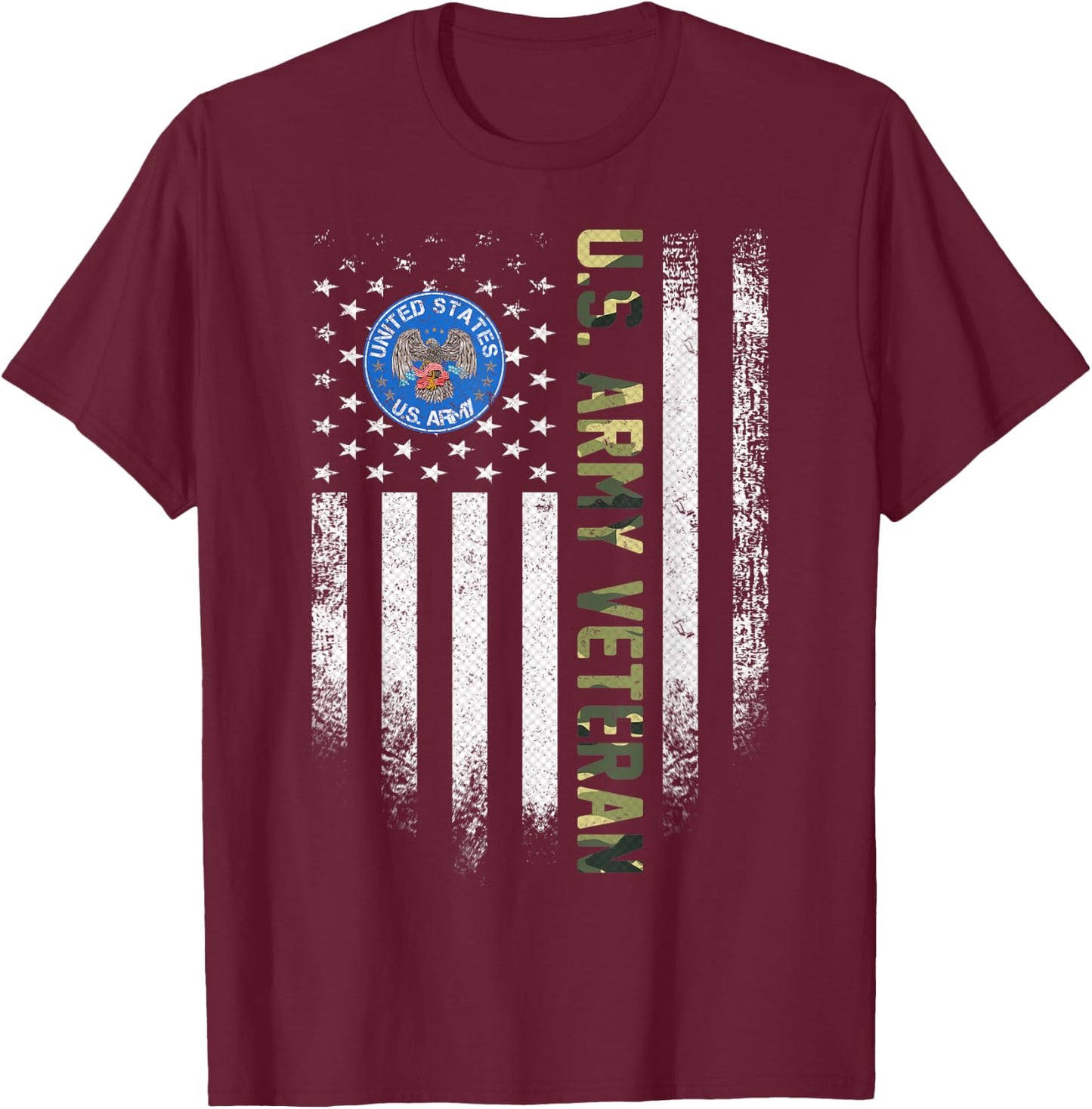 Vintage USA American Flag Proud US Army Veteran Funny Gift T-Shirt - T-Shirt | Maroon