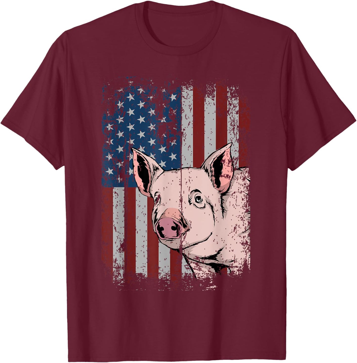 Pig American USA Flag Patriotic Pig Farm Gift Women Kids Men T-Shirt - T-Shirt | Maroon