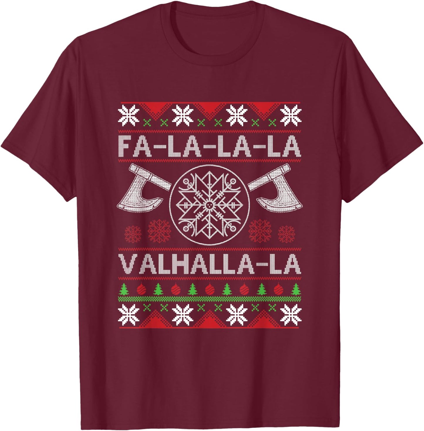 Fa-La-La-La Valhalla-La Viking God Ugly Christmas Design T-Shirt - T-Shirt | Maroon