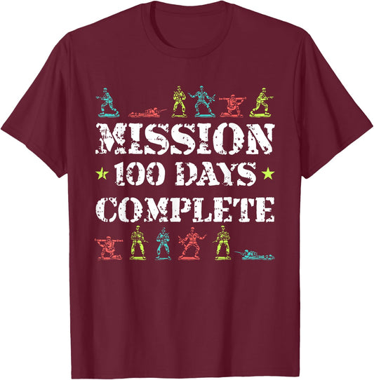 100 Days Of School Toy Army Mission Complete Student Gifts T-Shirt - T-Shirt | Maroon