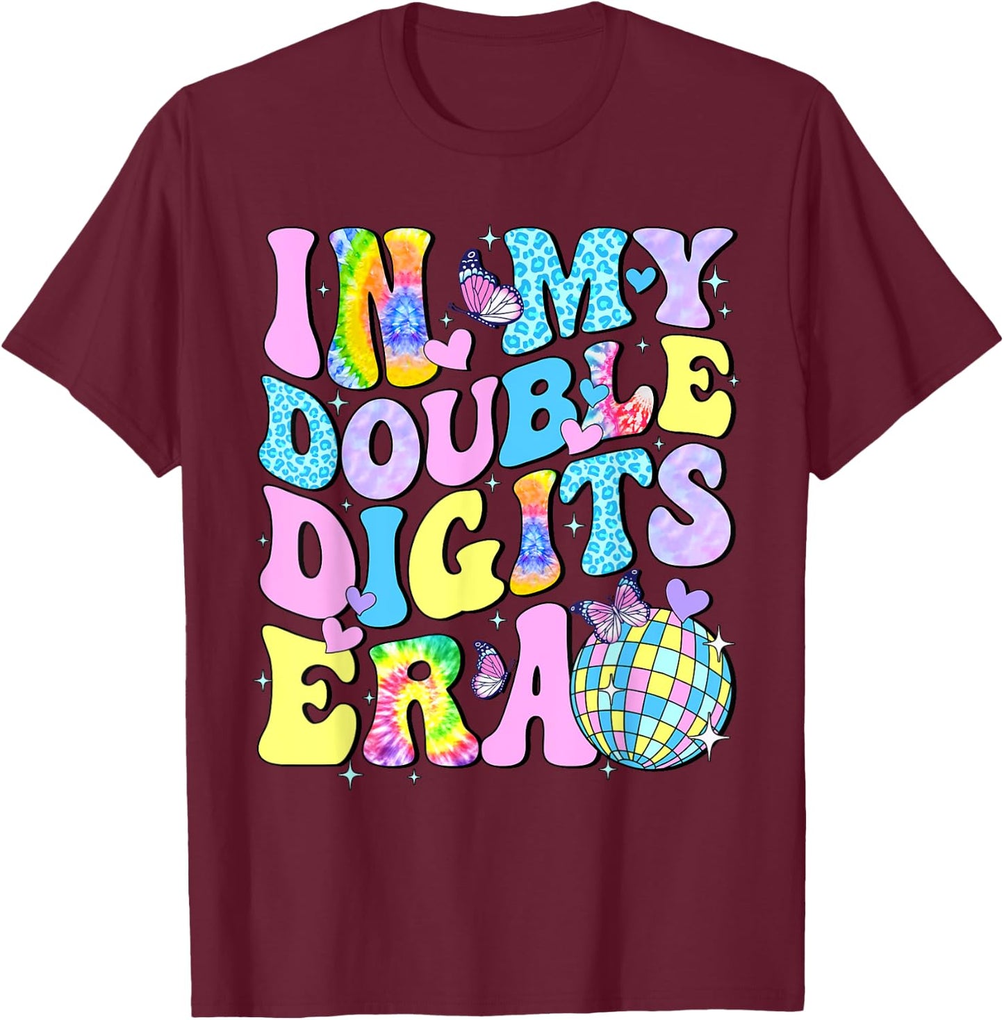 In My Double Digits Era Retro 10th Birthday 10 Years Old T-Shirt - T-Shirt | Maroon