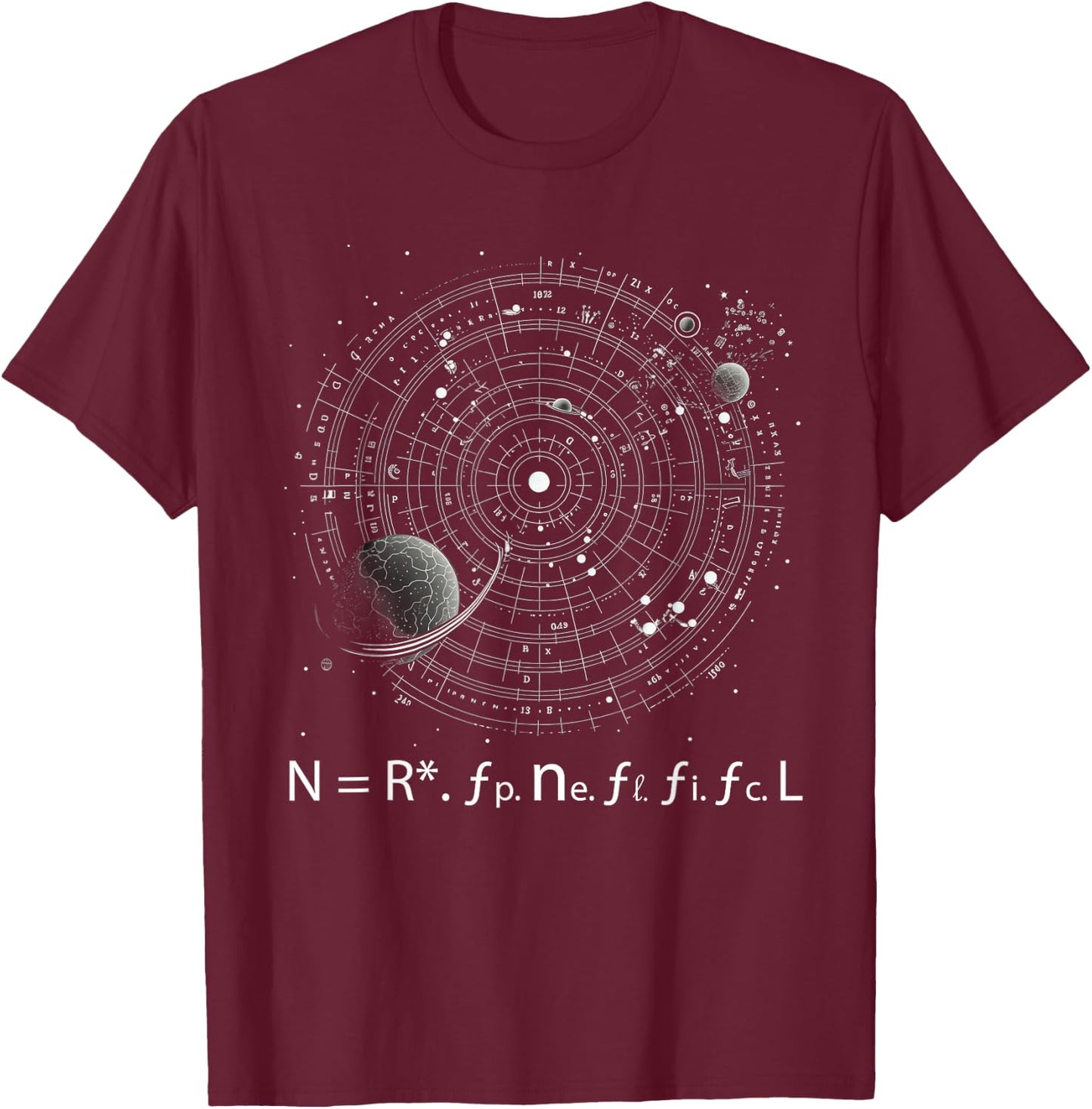 Drake Equation Estimation of Alien Civilizations T-Shirt - T-Shirt | Maroon