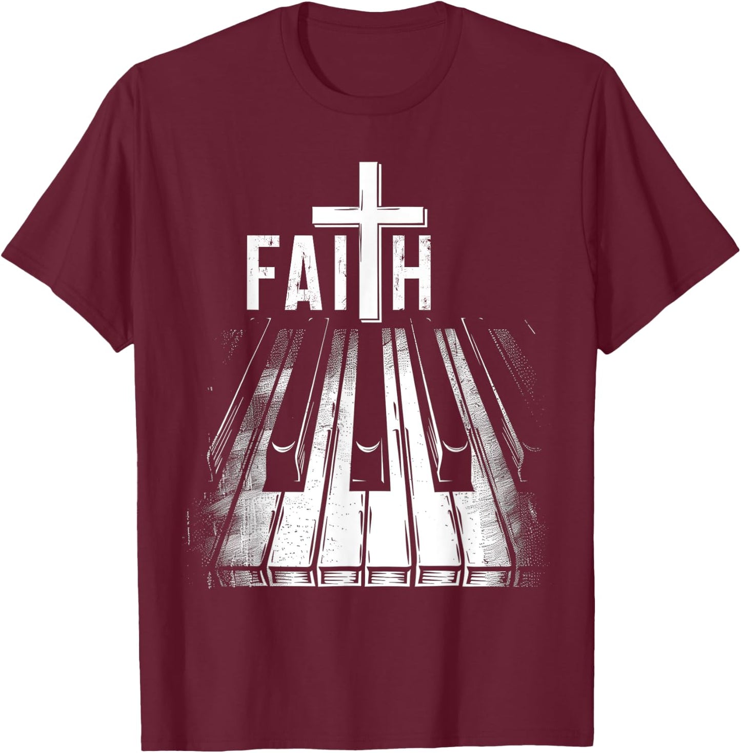 Piano Christian Faith Cross Classical Music Organ Pianist T-Shirt - T-Shirt | Maroon