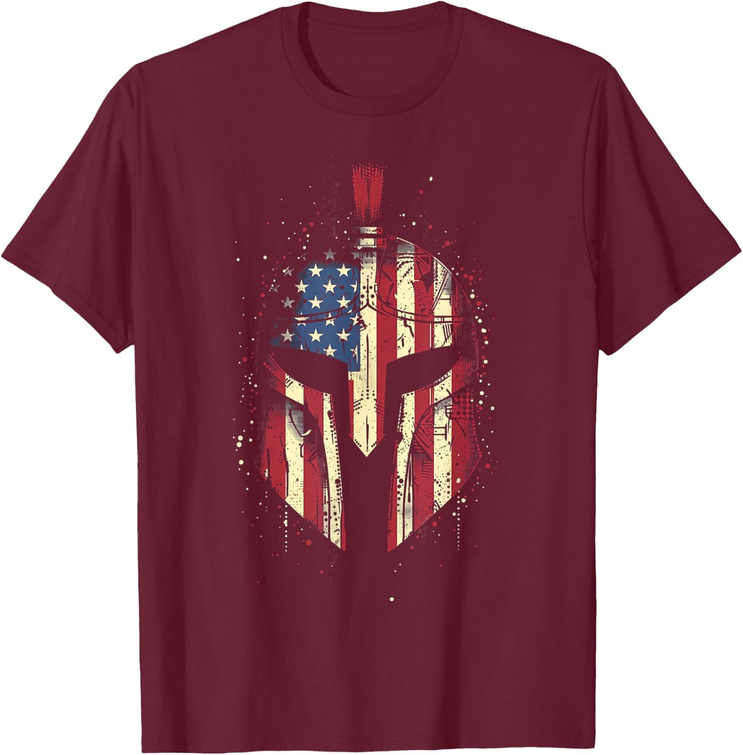 Spartan Helmet USA Flag Patriotic Veteran Grunge Distressed Kids Men T-Shirt - T-Shirt | Maroon
