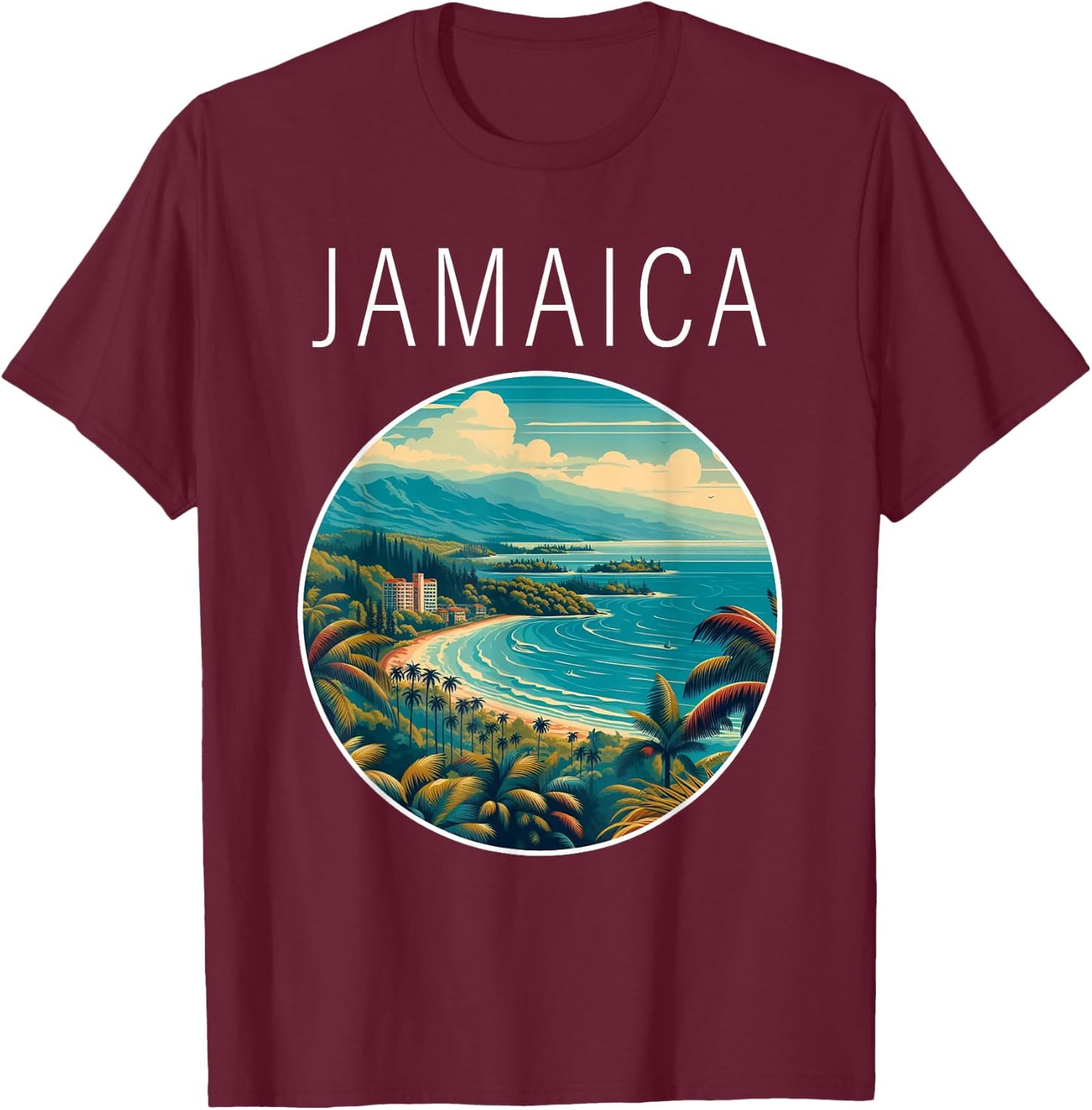 Jamaica Scenery Art Deco T-Shirt - T-Shirt | Maroon