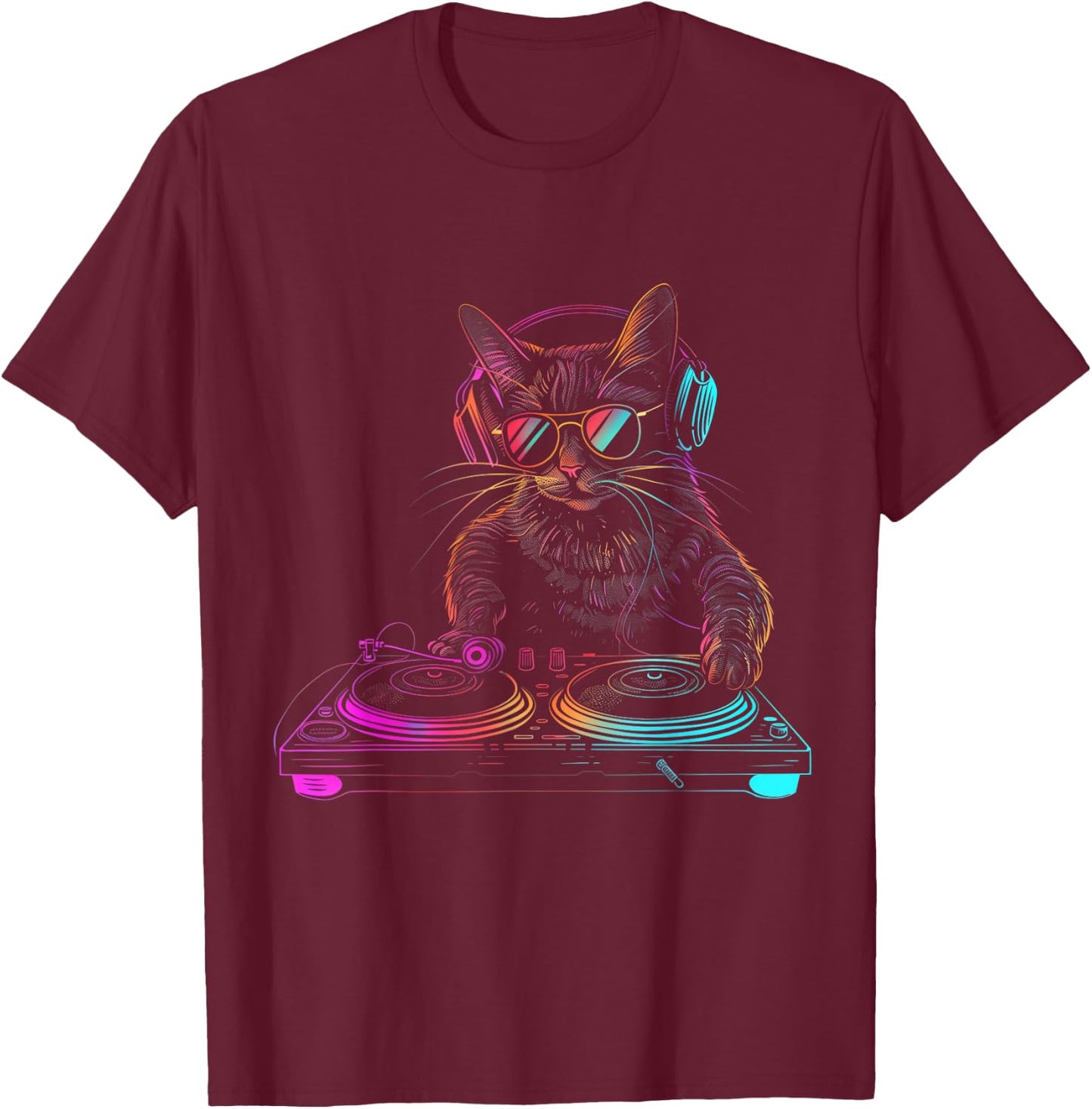 DJ Cat EDM Techno House Music Funny Cat Lover T-Shirt - T-Shirt | Maroon