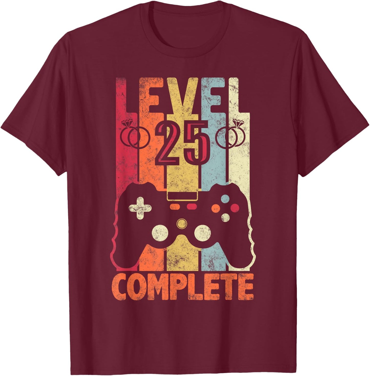 Level 25 Complete retro Vintage 25th Wedding Anniversary T-Shirt - T-Shirt | Maroon