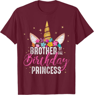 Brother Of The Birthday Princess Gift Unicorn Birthday T-Shirt - T-Shirt | Maroon