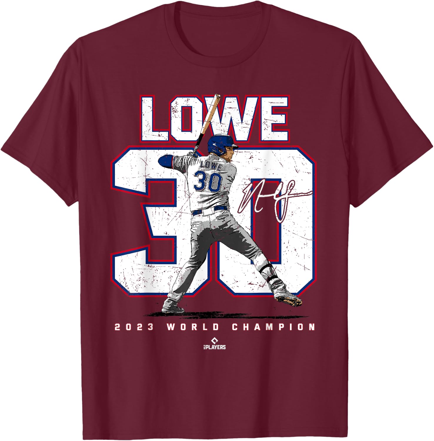 Player Number 2023 World Champion Nathaniel Lowe Texas MLBPA T-Shirt - T-Shirt | Maroon
