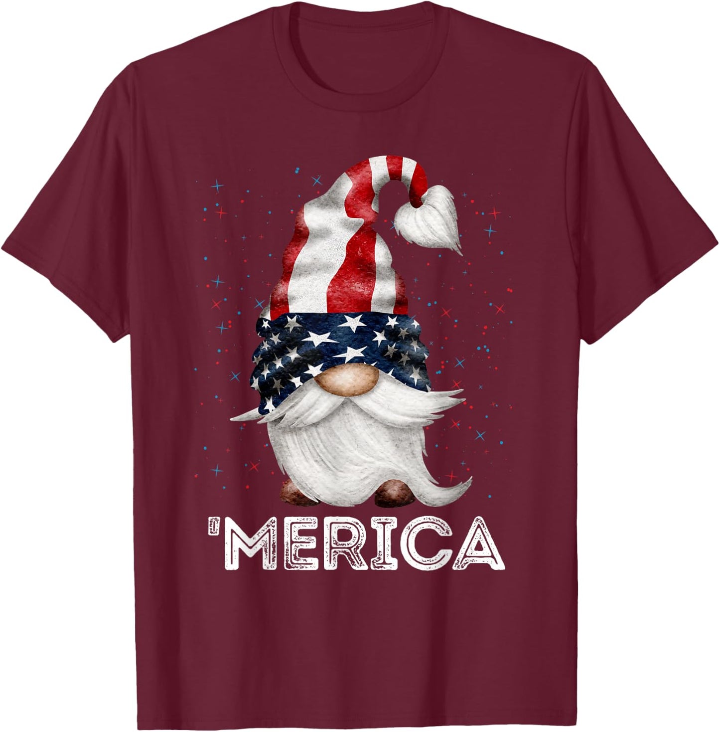 4th of July Patriotic Gnome American Flag Colored Gnome T-Shirt - T-Shirt | Maroon