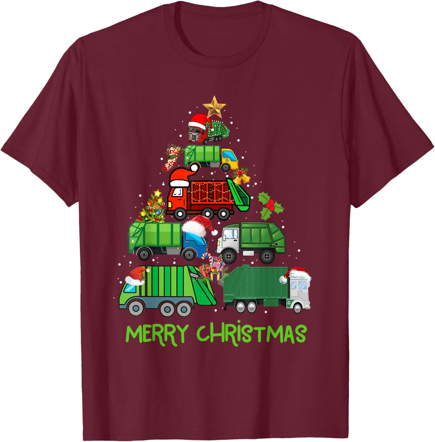 Funny Garbage Truck Christmas Tree Ornament Decor Boys Kids T-Shirt - T-Shirt | Maroon