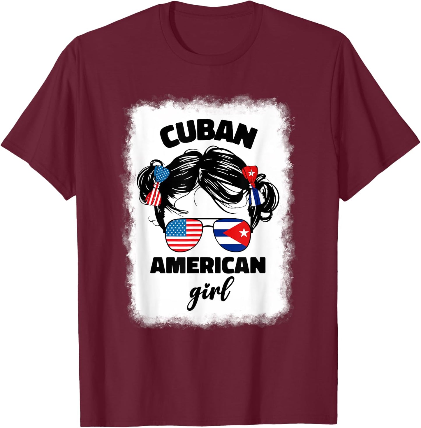 Half Cuban And American America Cuba Usa Flag Kids Girl Cute T-Shirt - T-Shirt | Maroon