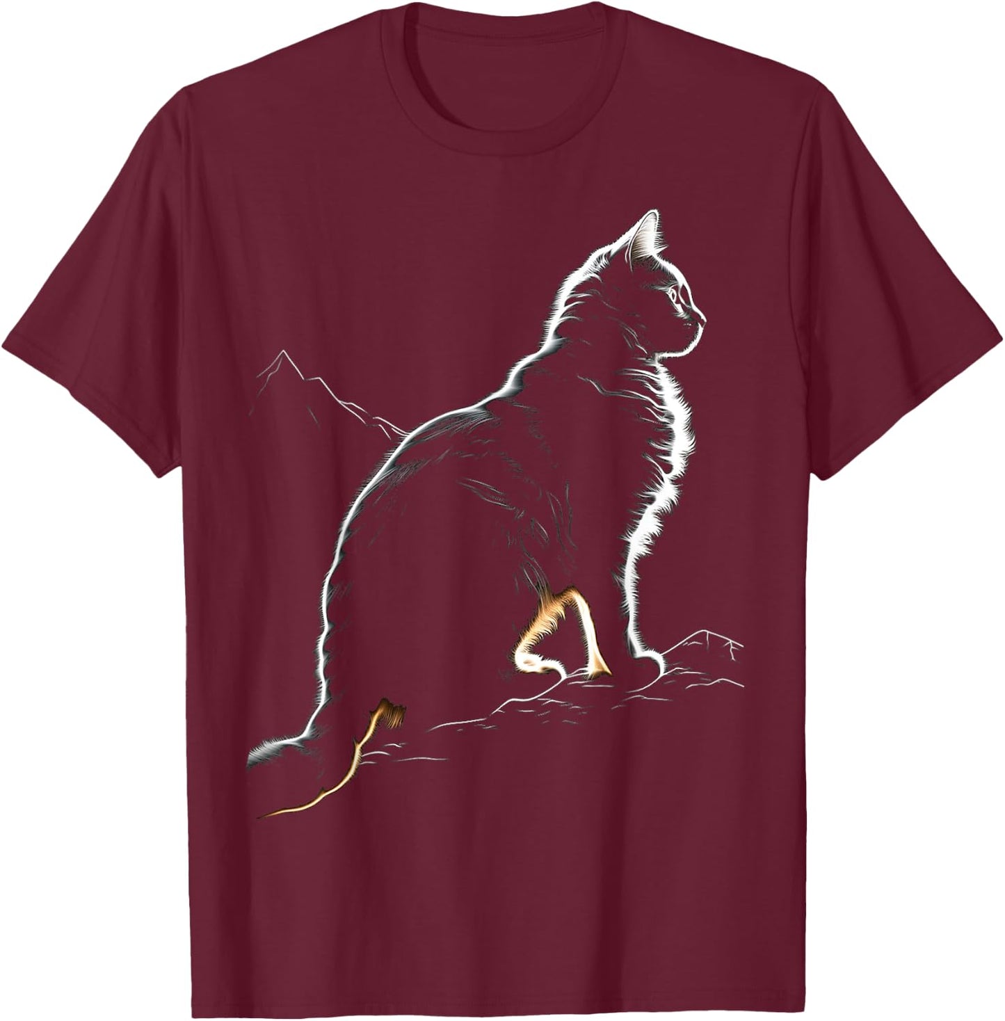 Cat Illustration Drawing Animal Art Graphic Cat T-Shirt - T-Shirt | Maroon