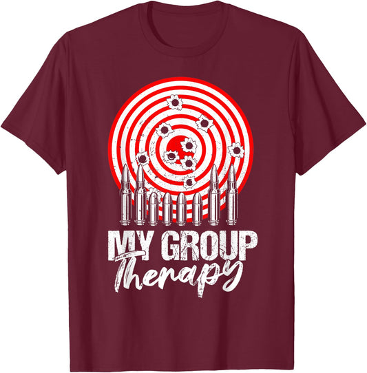 Gun Owner Group Therapy Shirt Funny Shooting Range Target T-Shirt - T-Shirt | Maroon