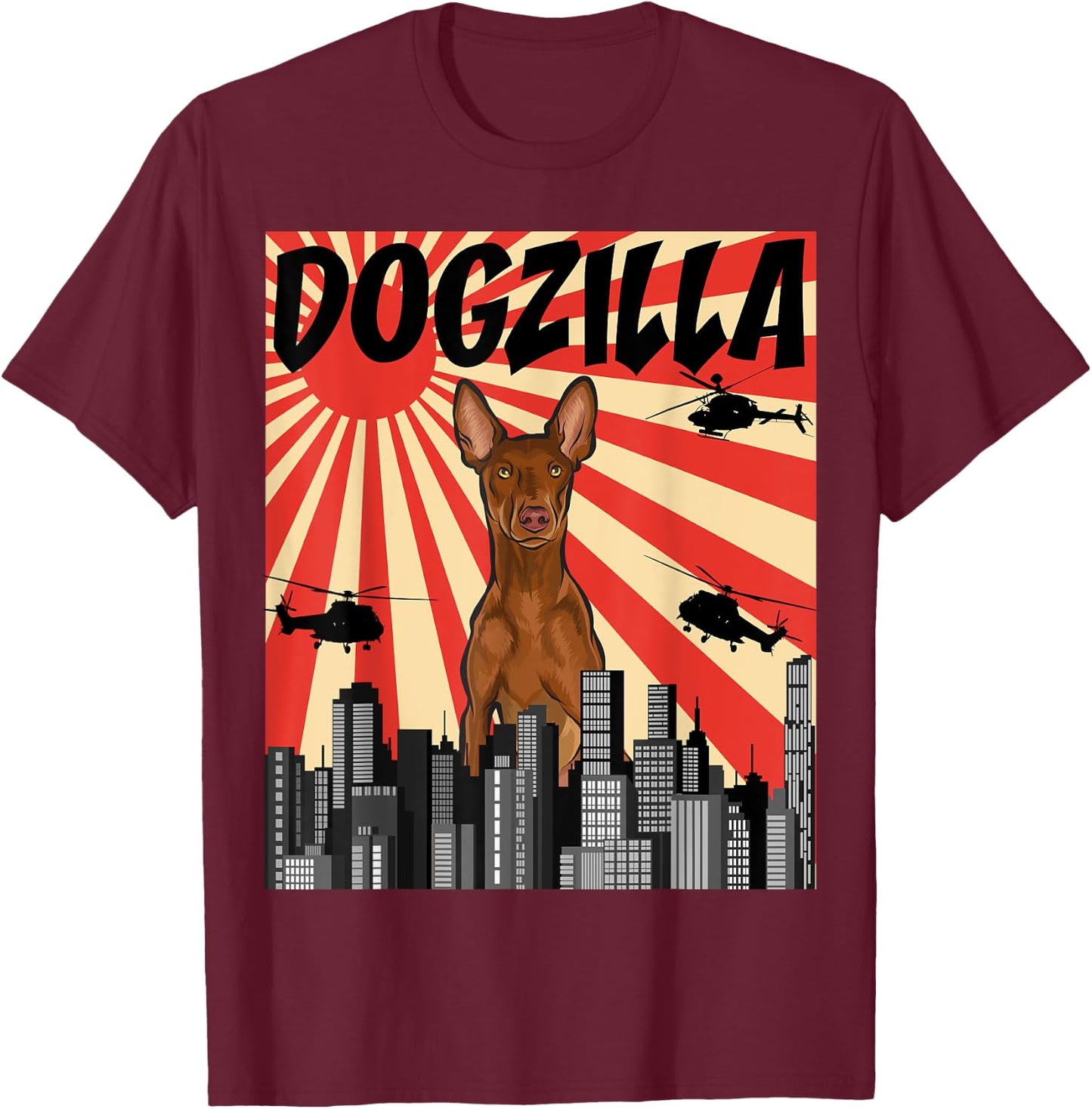 Funny Retro Japanese Dogzilla Pharaoh Hound T-Shirt - T-Shirt | Maroon