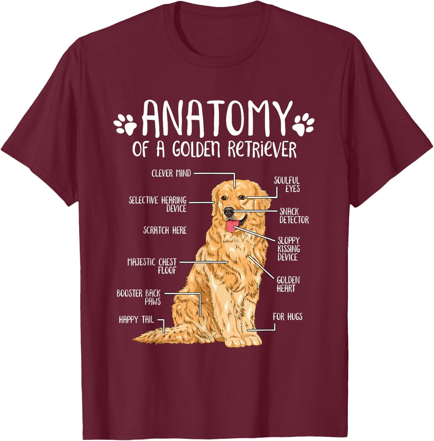 Funny Anatomy Golden Retriever Dog Lover Men Women Girls Kids T-Shirt - T-Shirt | Maroon