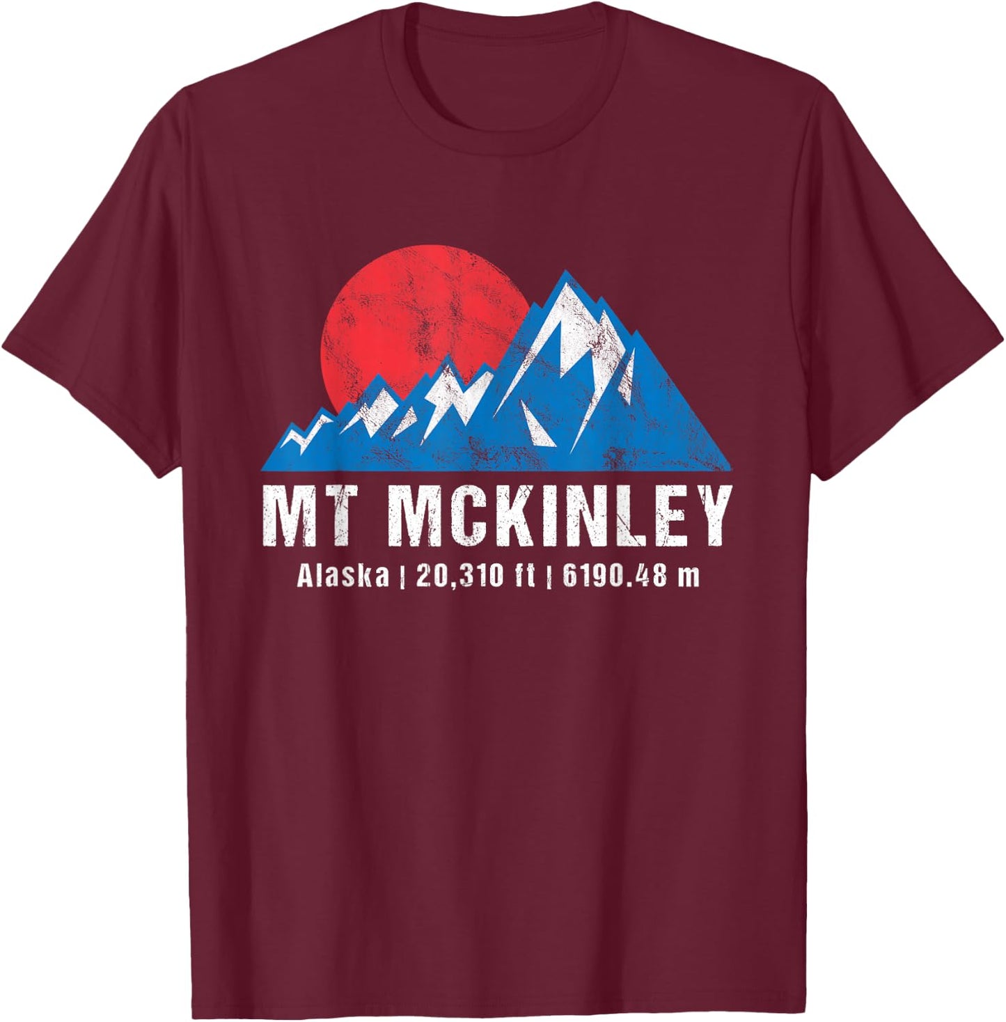 Retro Mount McKinley Alaska Mountains T-Shirt - T-Shirt | Maroon
