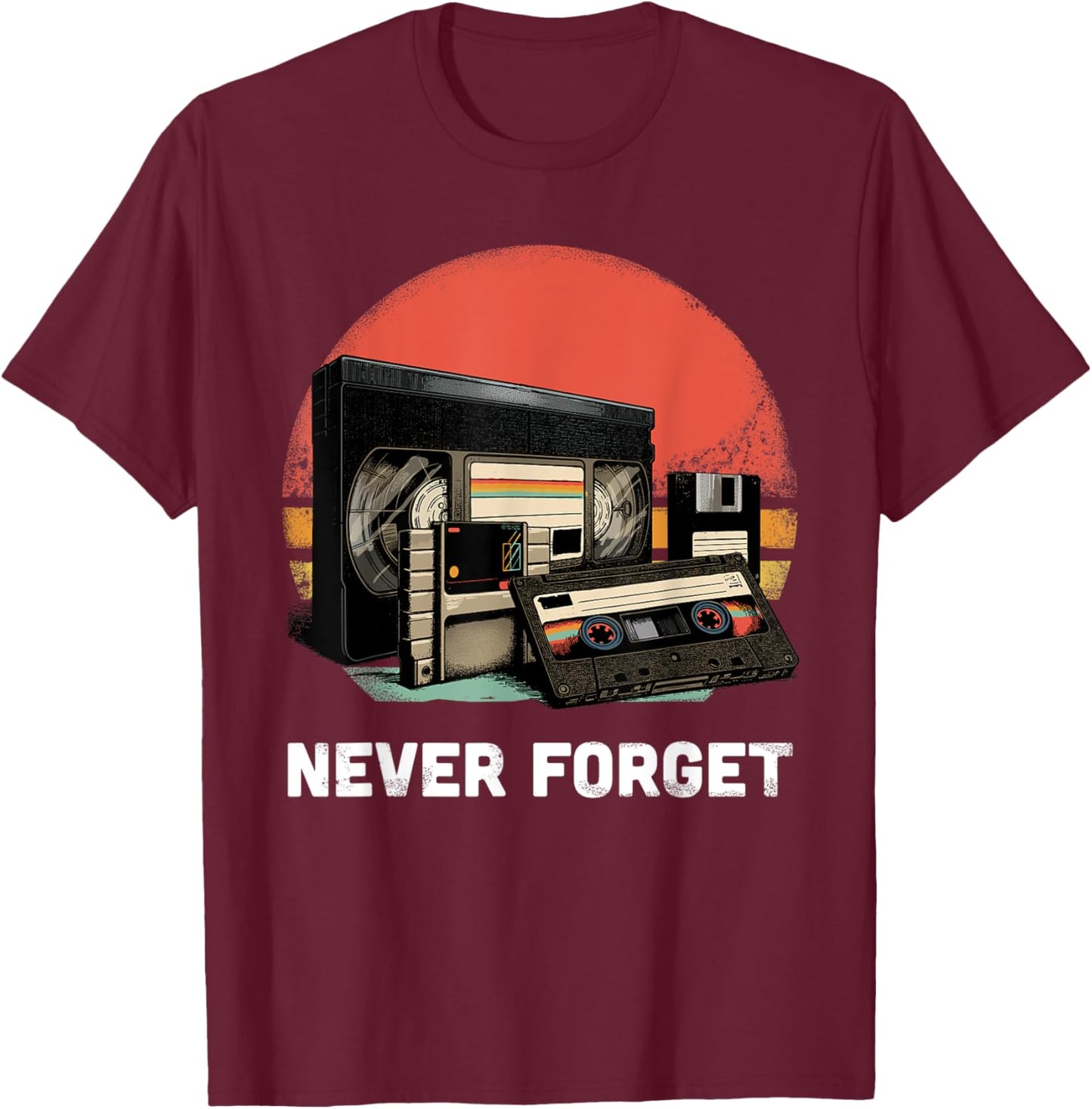 Never Forget Shirt Retro Cassette Tape VHS Gamer 80s 90s T-Shirt - T-Shirt | Maroon
