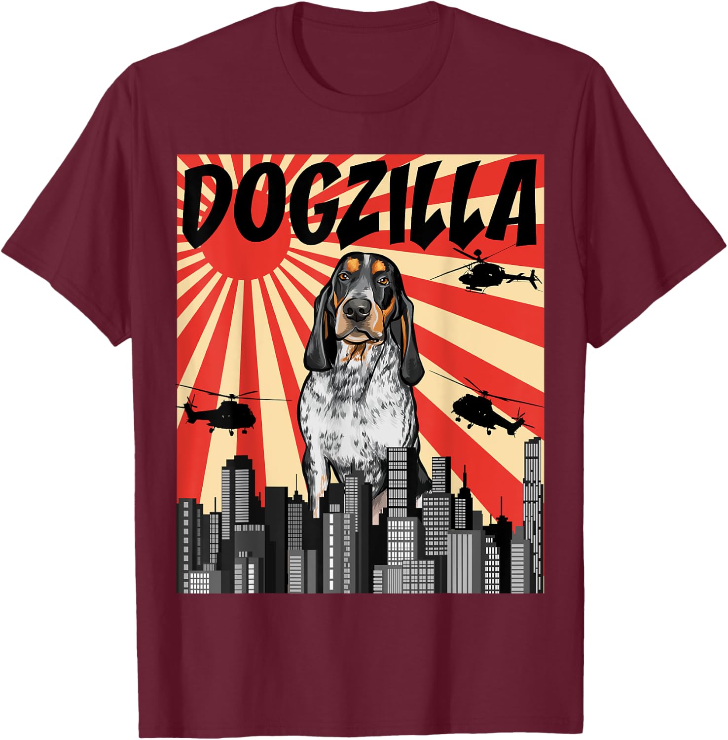 Funny Retro Japanese Dogzilla Bluetick Coonhound T-Shirt - T-Shirt | Maroon