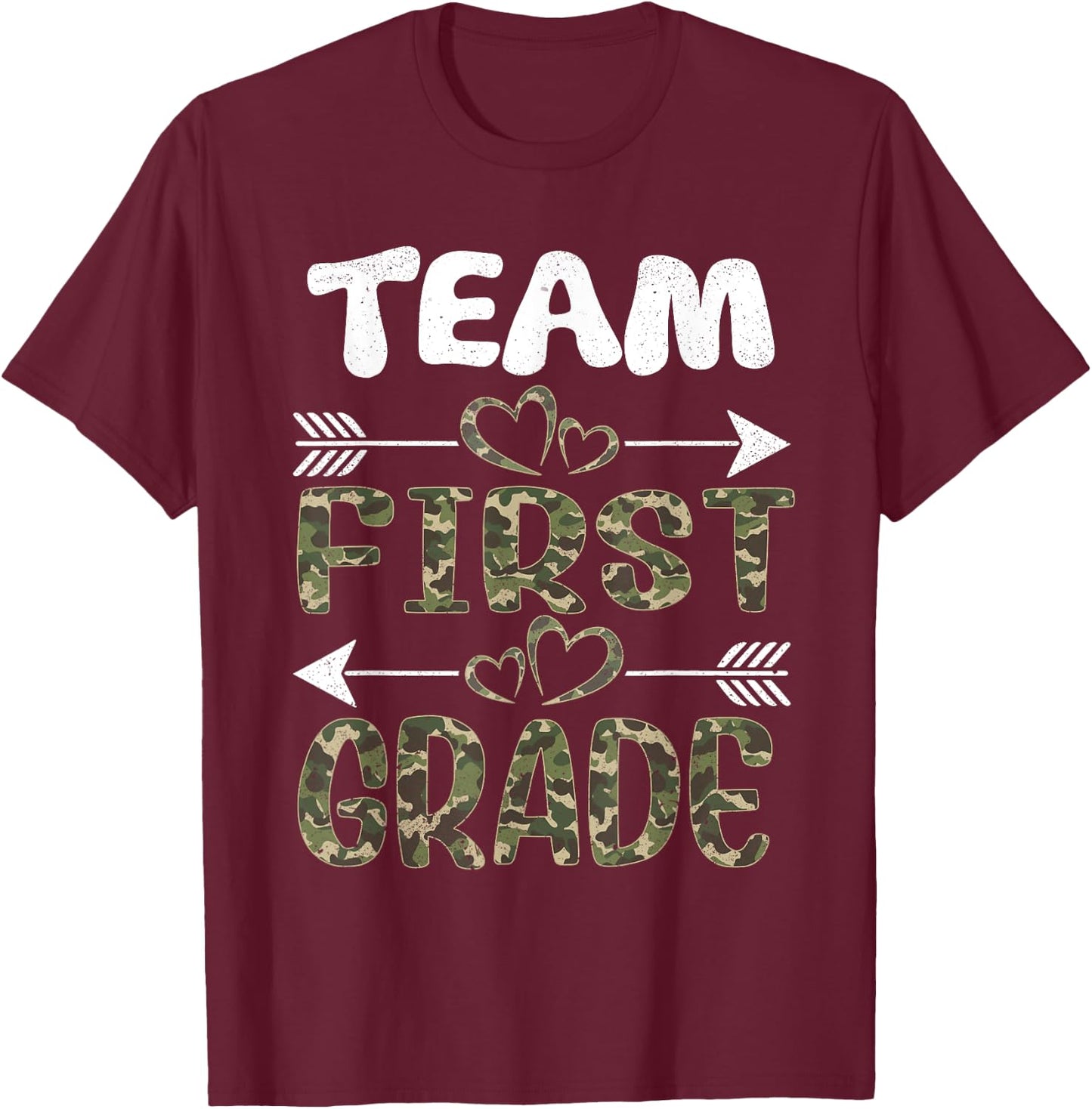 Team First Grade Back To School 1st Grade Camo Teachers T-Shirt - T-Shirt | Maroon