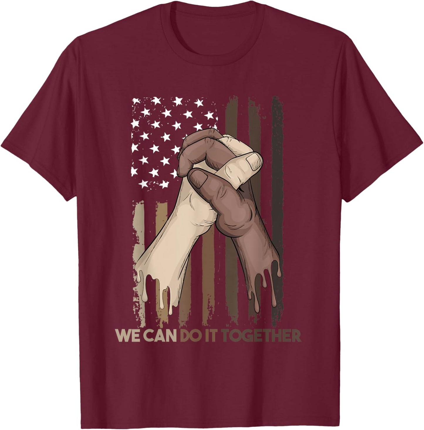 US Flag with Black & American Hands Black Lives Matter BLM T-Shirt - T-Shirt | Maroon