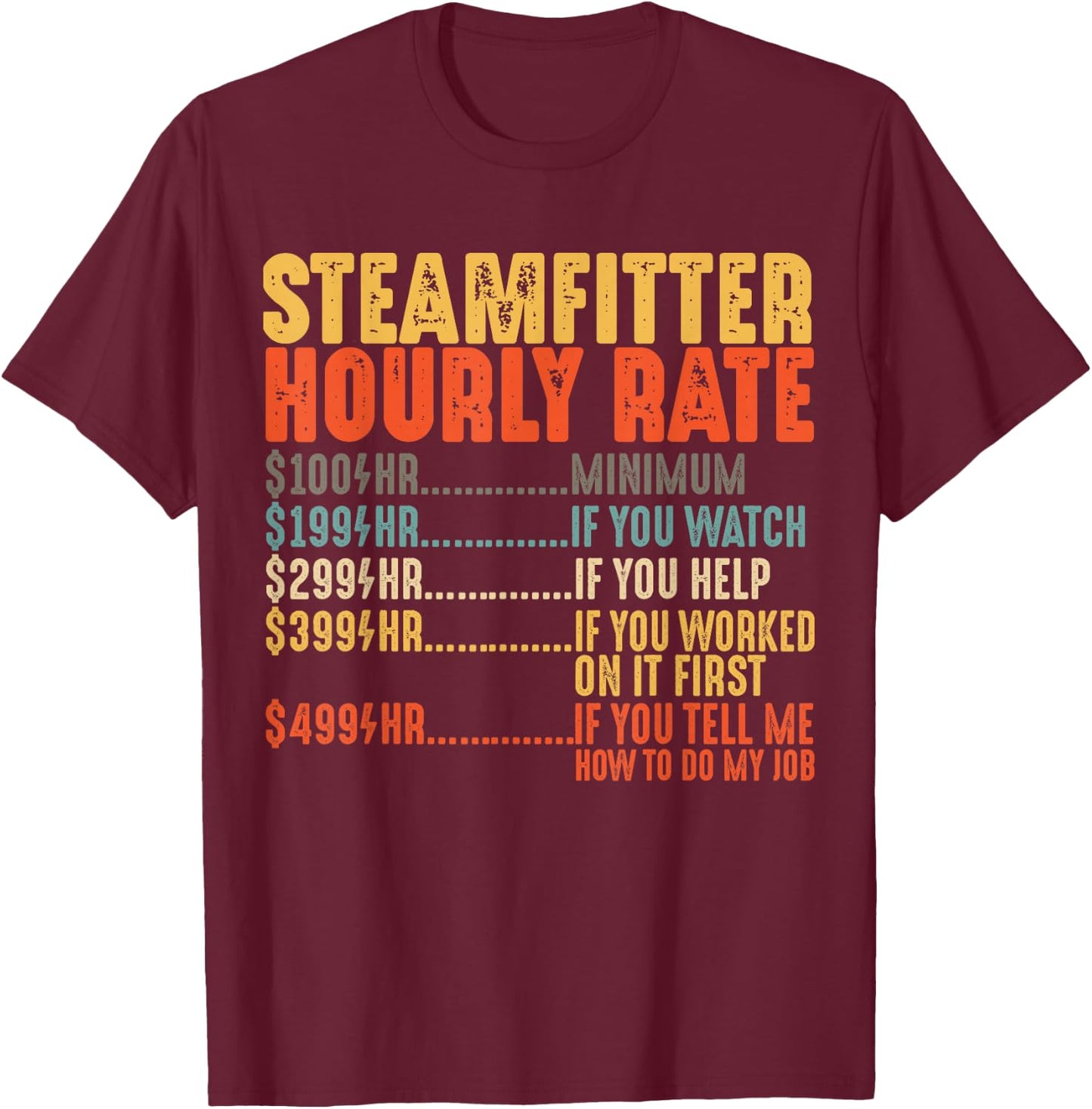 Steamfitter Hourly Rate Funny Gifts for Pipefitter T-Shirt - T-Shirt | Maroon