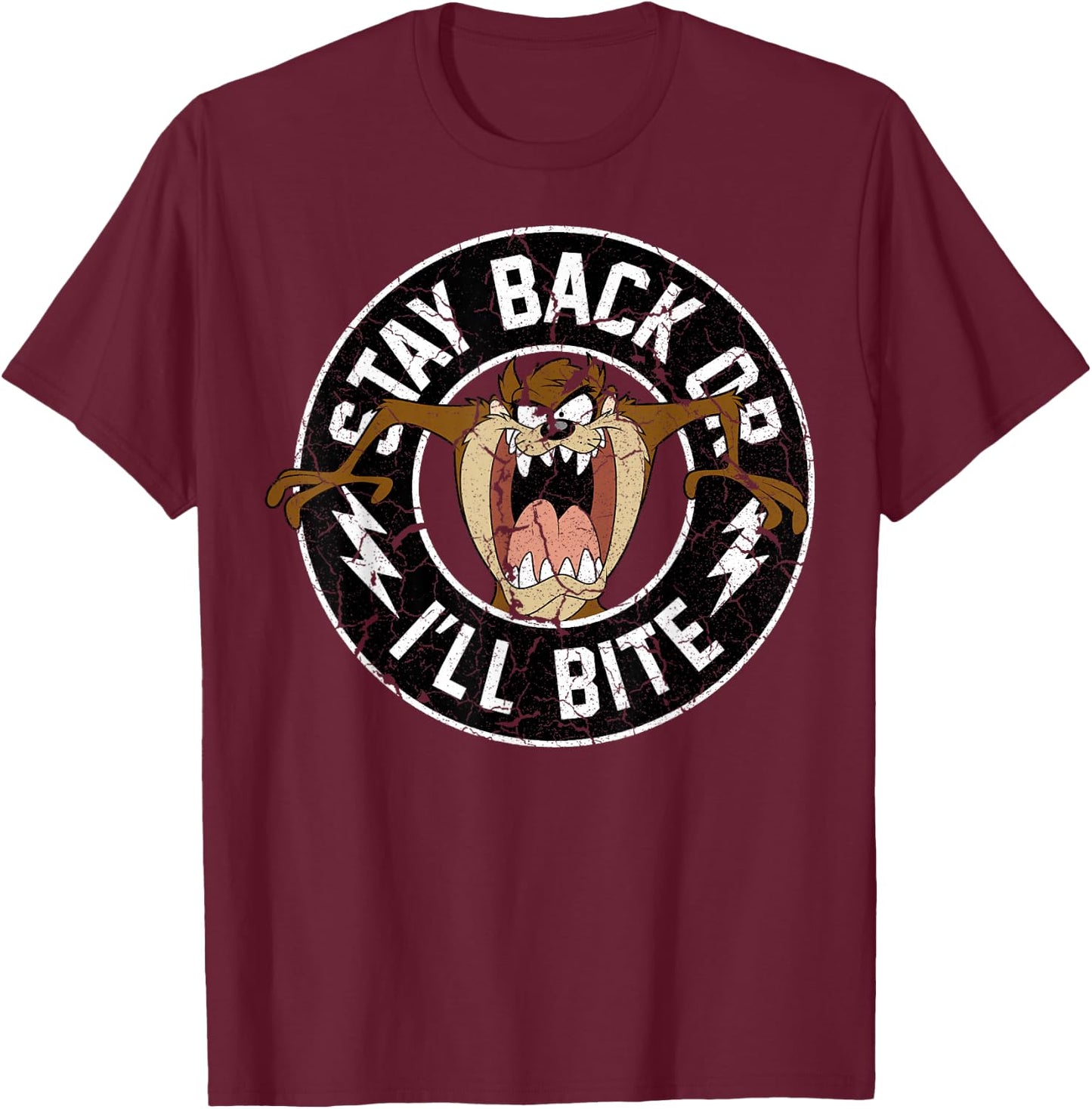 Looney Tunes Taz Stay Back Or I'll Bite T-Shirt - T-Shirt | Maroon
