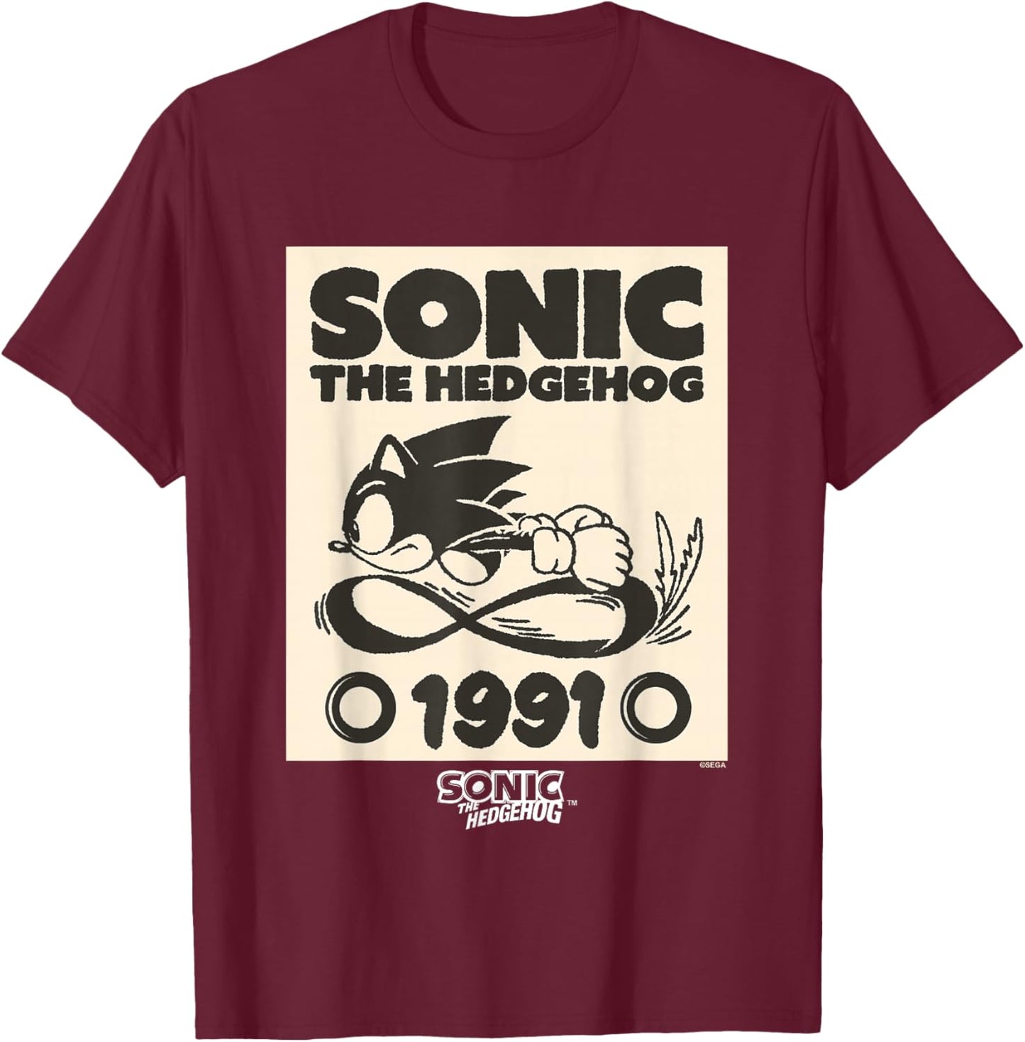Sonic The Hedgehog 1991 Epic Run Vintage Sketch T-Shirt - T-Shirt | Maroon