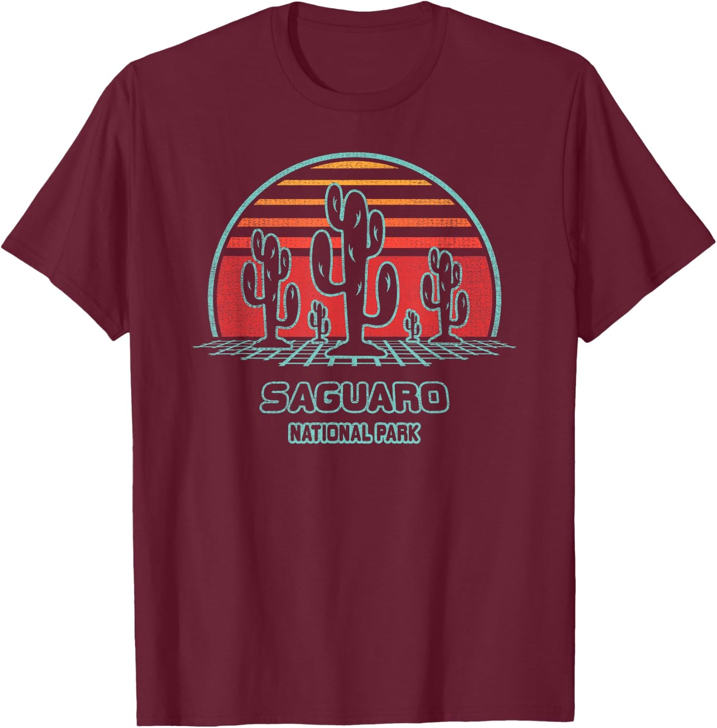 Saguaro National Park Retro Hiking Vintage 80s Style T-Shirt - T-Shirt | Maroon