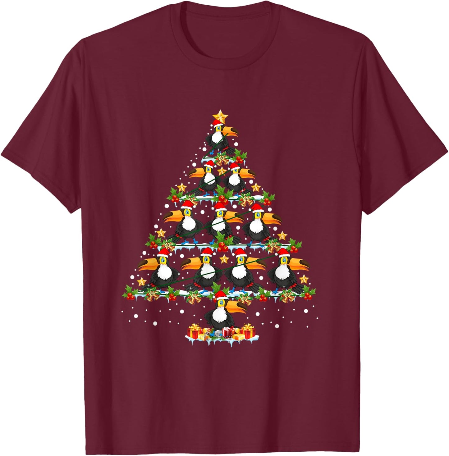 Toucan Bird Lover Xmas Tree Santa Hat Toucan Christmas Tree T-Shirt - T-Shirt | Maroon