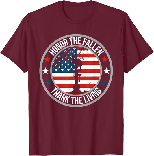 Honor The Fallen Thank The Living Memorial Day Veteran Flag T-Shirt - T-Shirt | Maroon