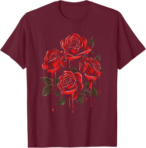 Red Rose Floral - Gothic Flower Goth Dripping Rose T-Shirt - T-Shirt | Maroon