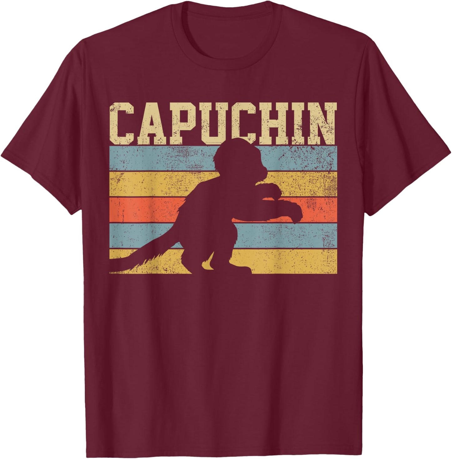 Capuchin Monkey Vintage Retro T-Shirt - T-Shirt | Maroon