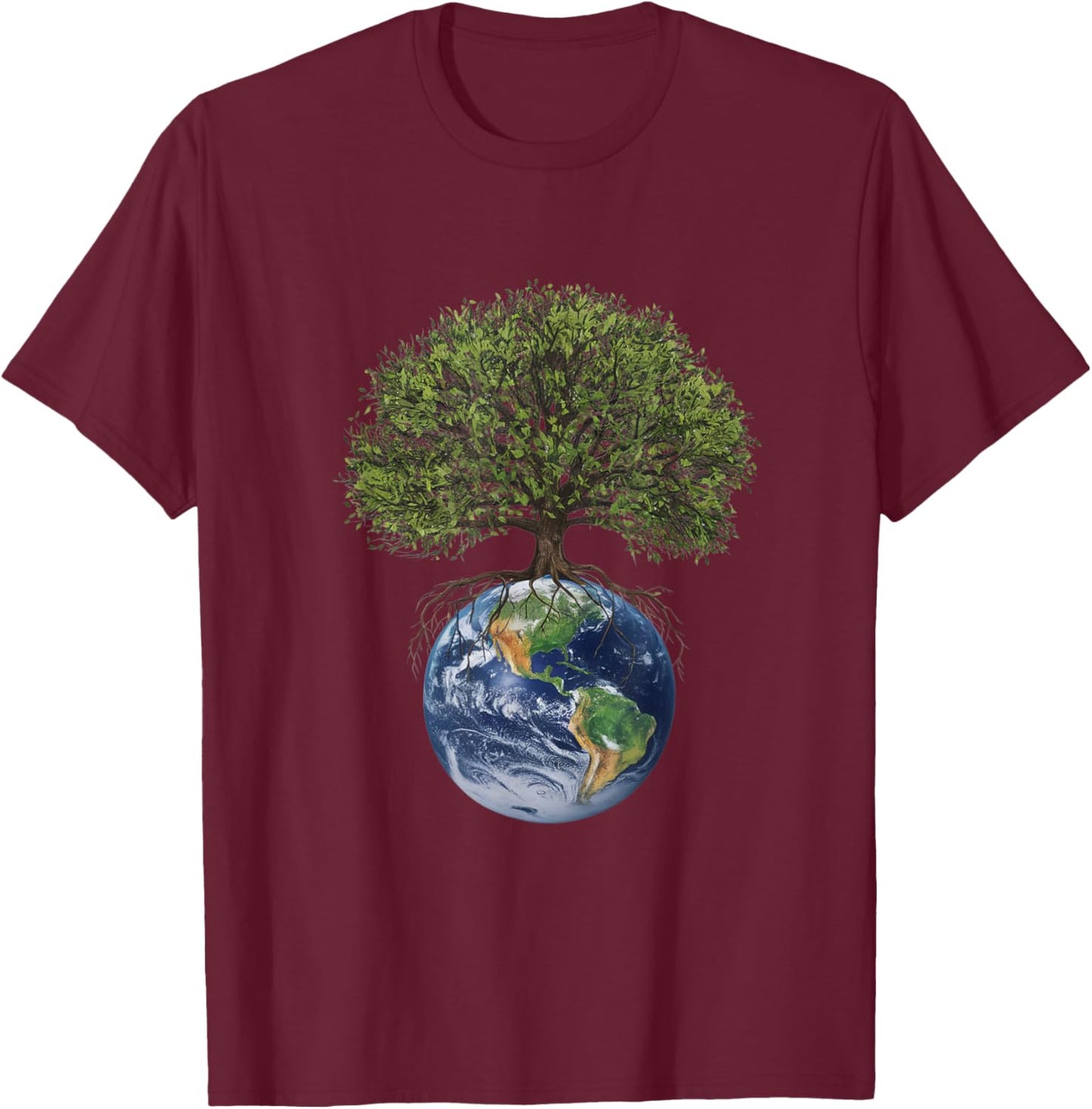 Earth and Tree Environmental Awareness Sustainability Design T-Shirt - T-Shirt | Maroon