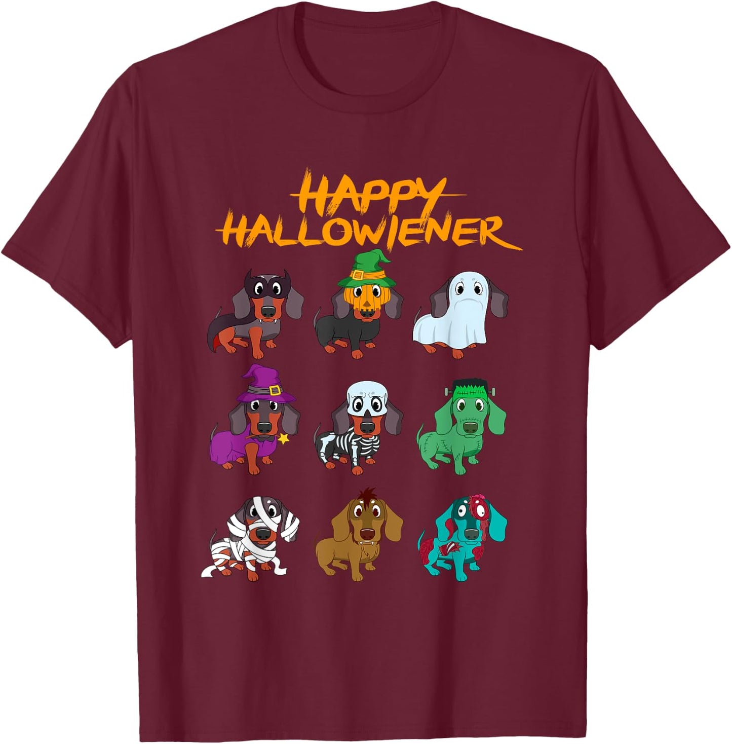 Happy Hallowiener Funny Halloween Daschund Weiner Dog Gift Women Kids T-Shirt - T-Shirt | Maroon