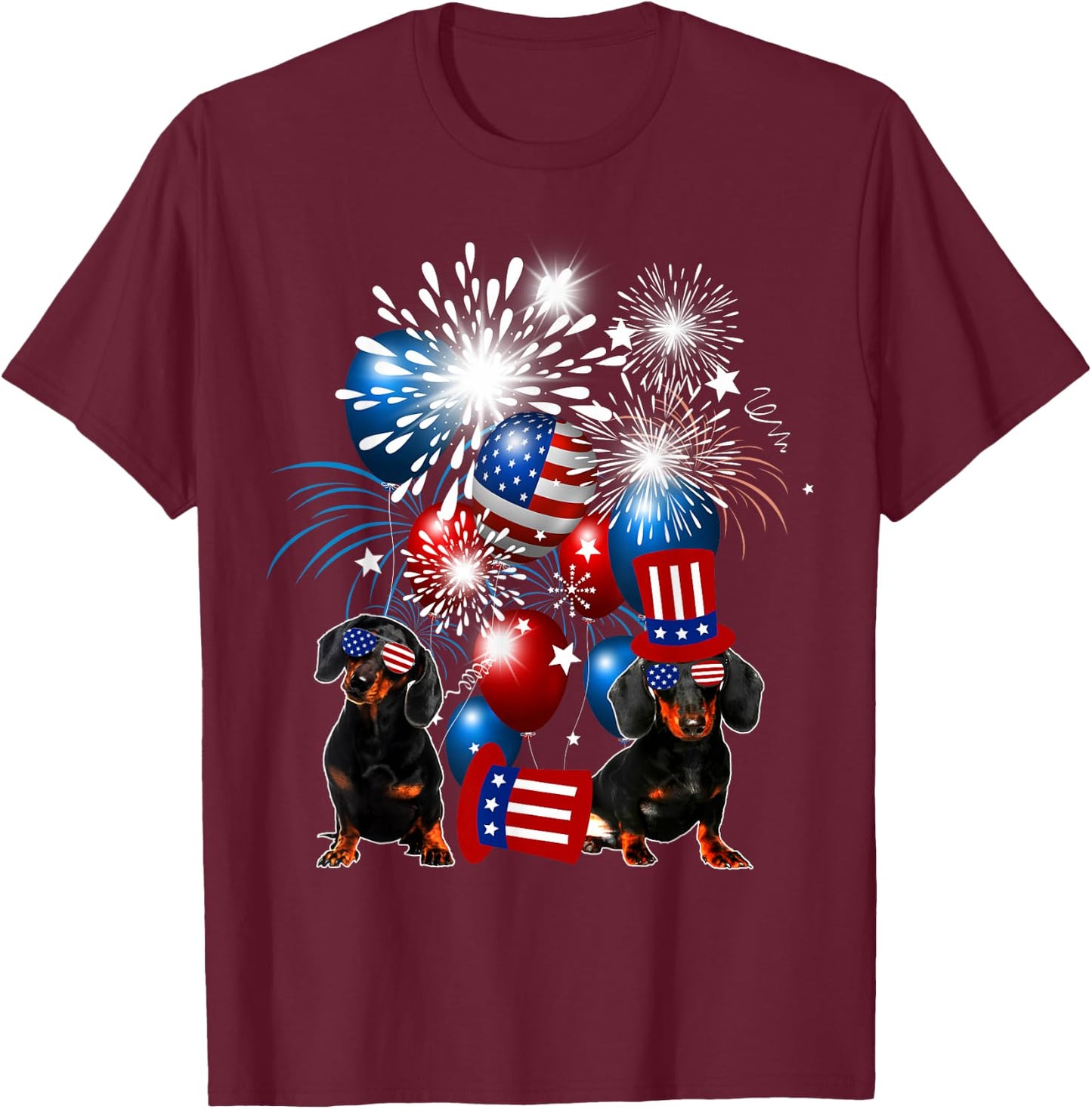 Vintage Retro Dachshund American Flag 4th Of July Dog Lover T-Shirt - T-Shirt | Maroon