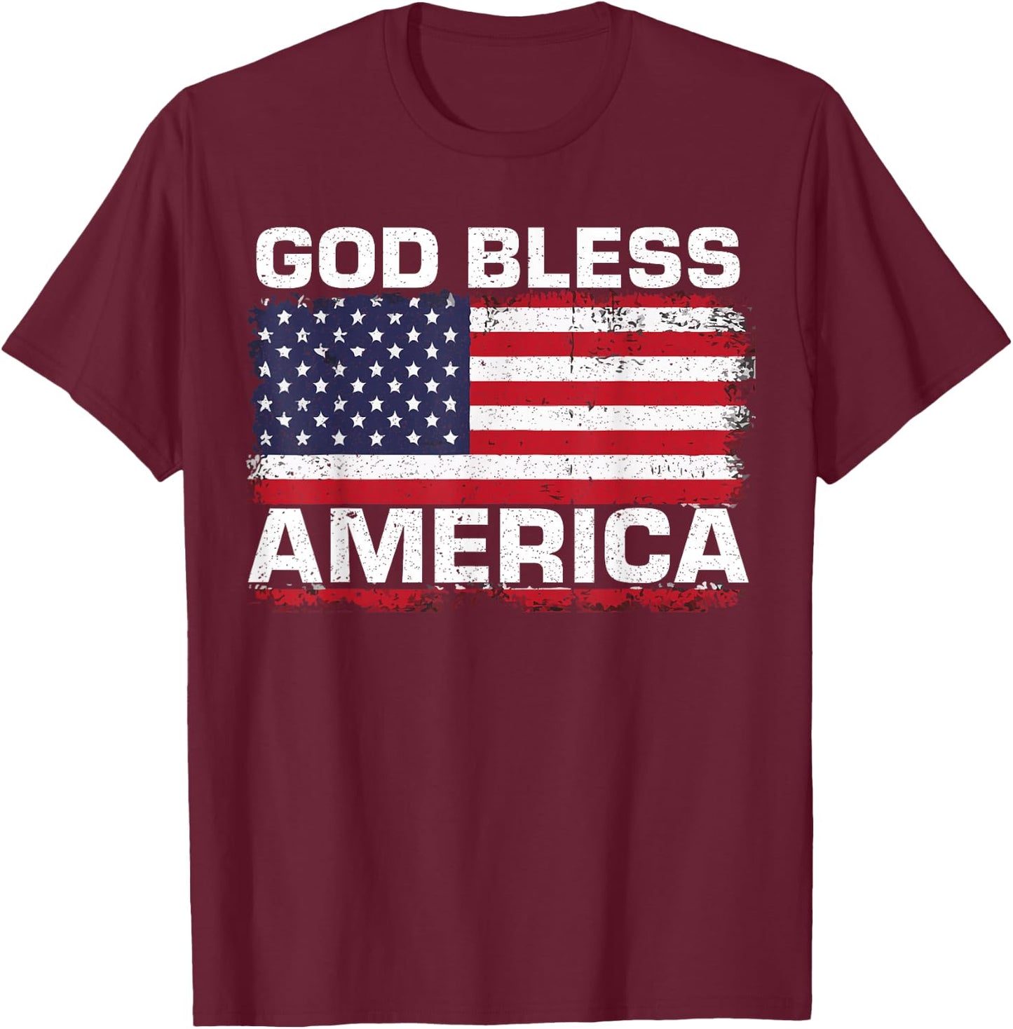 USA Flag 4th of July Patriotic God Bless America Women Men T-Shirt - T-Shirt | Maroon