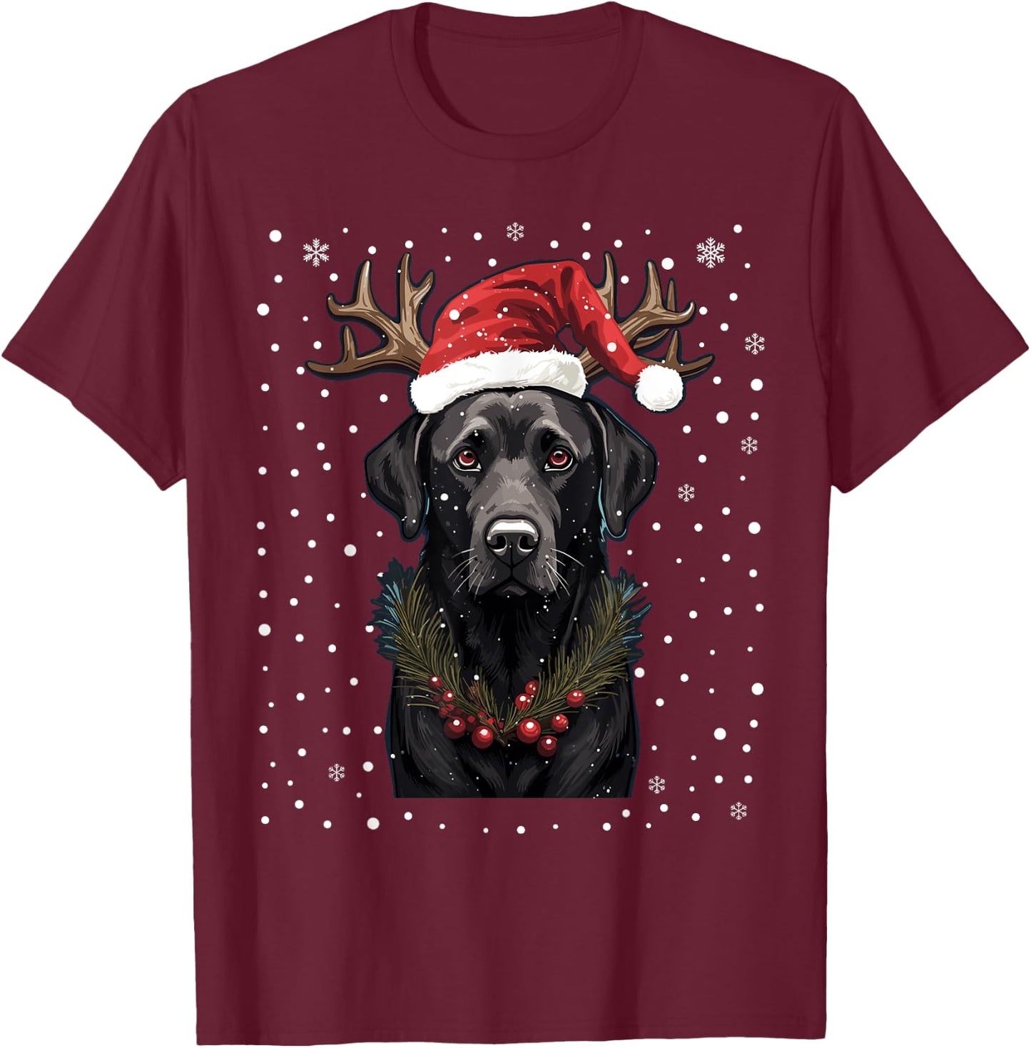 Black Labrador Christmas Lights Santa Hat Xmas Pajama T-Shirt - T-Shirt | Maroon