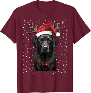 Black Labrador Christmas Lights Santa Hat Xmas Pajama T-Shirt - T-Shirt | Maroon