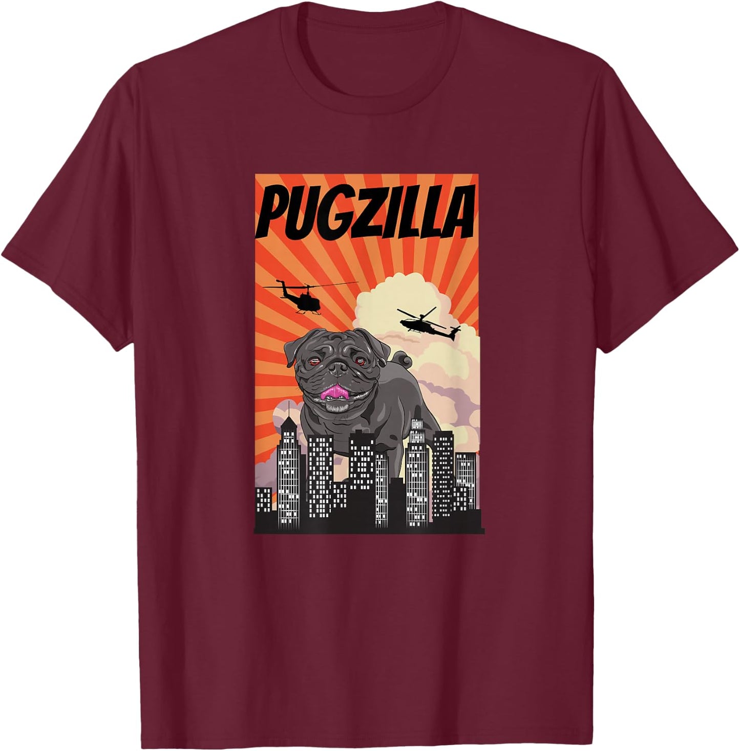 Pawsitive Inspirations Black Pug Pugzilla Owner Graphic T-Shirt - T-Shirt | Maroon