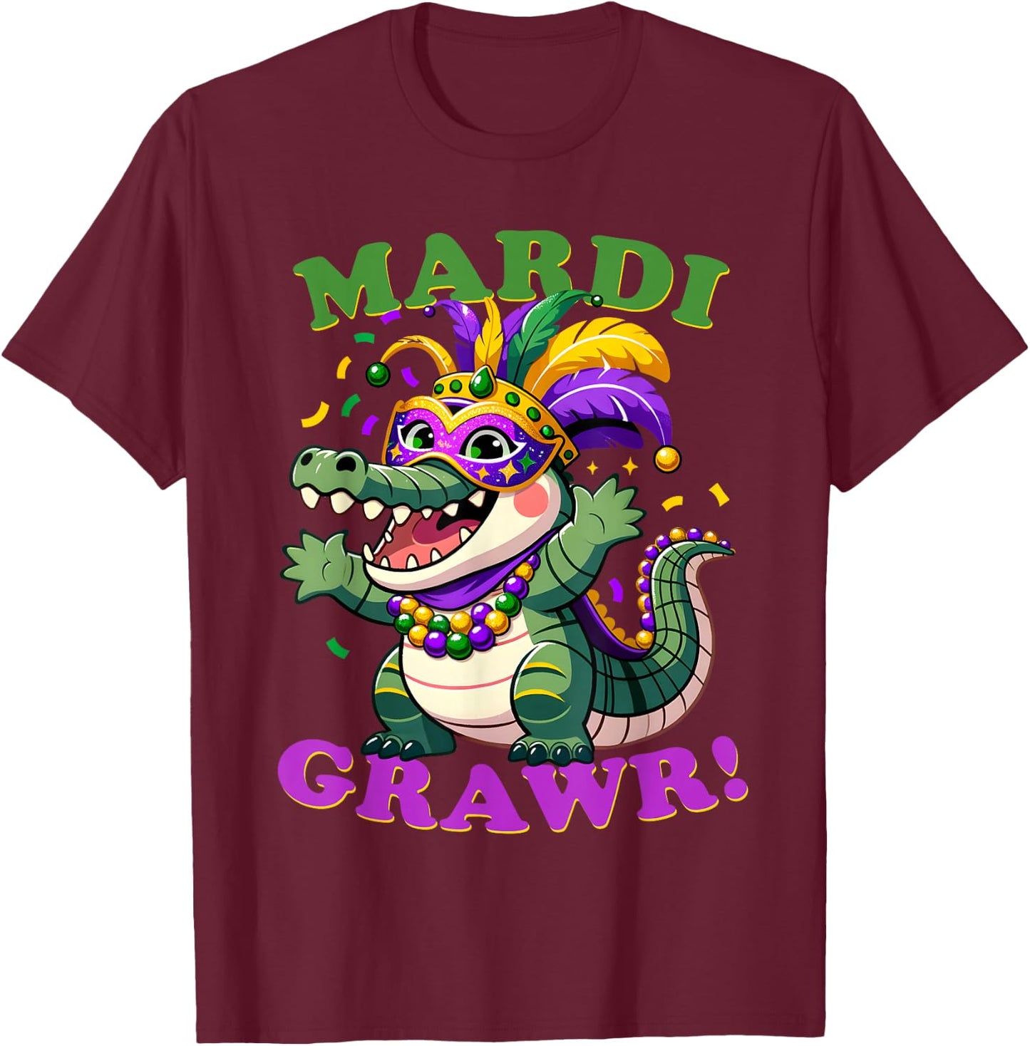 Crocodile Mardi Grawr Costume Mardi Gras Gator Men Women Kid T-Shirt - T-Shirt | Maroon