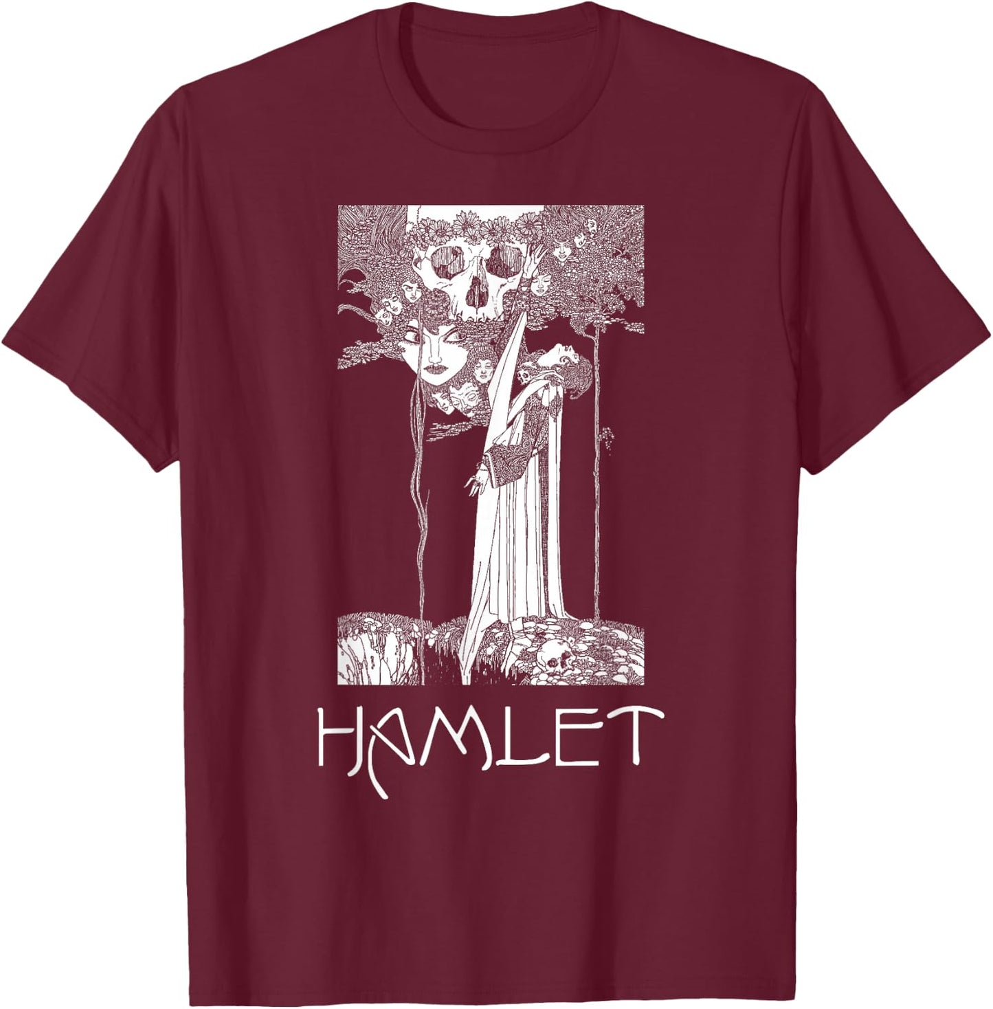 Shakespeare Hamlet Ophelia Skull English Literature T-Shirt - T-Shirt | Maroon