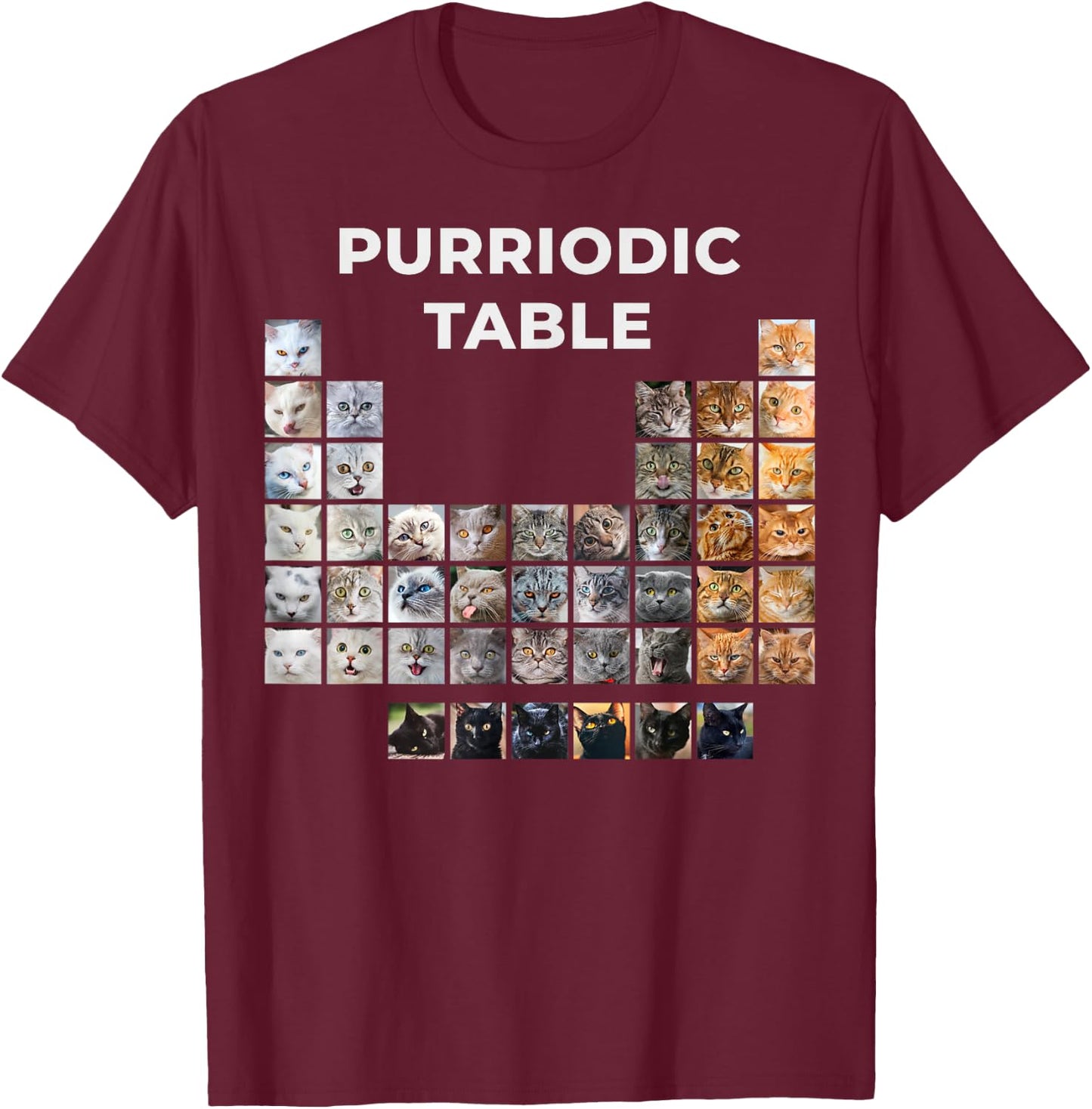 Funny Cat Chemistry Pun Periodic Table T-Shirt - T-Shirt | Maroon