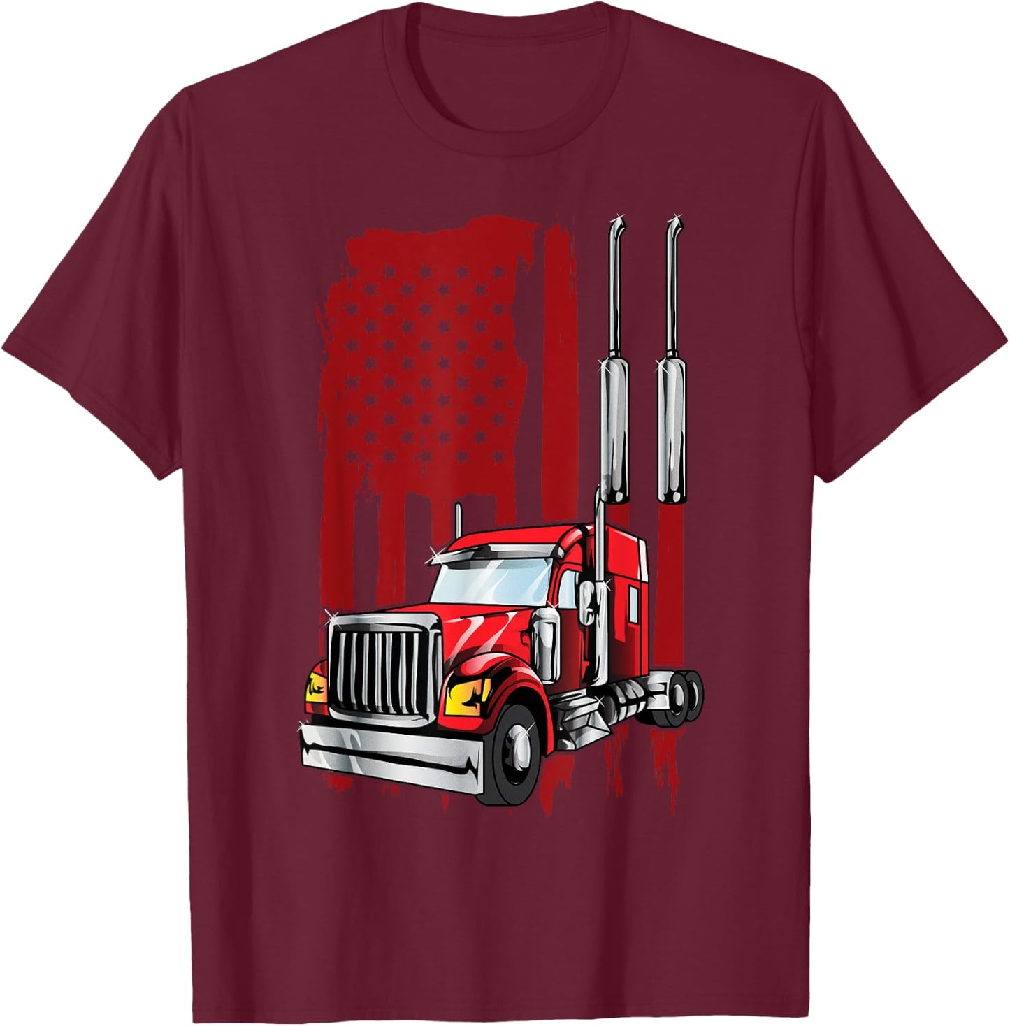 American Flag Semi Truck Driver Truck Lovers Trucker Women Kids Men T-Shirt - T-Shirt | Maroon