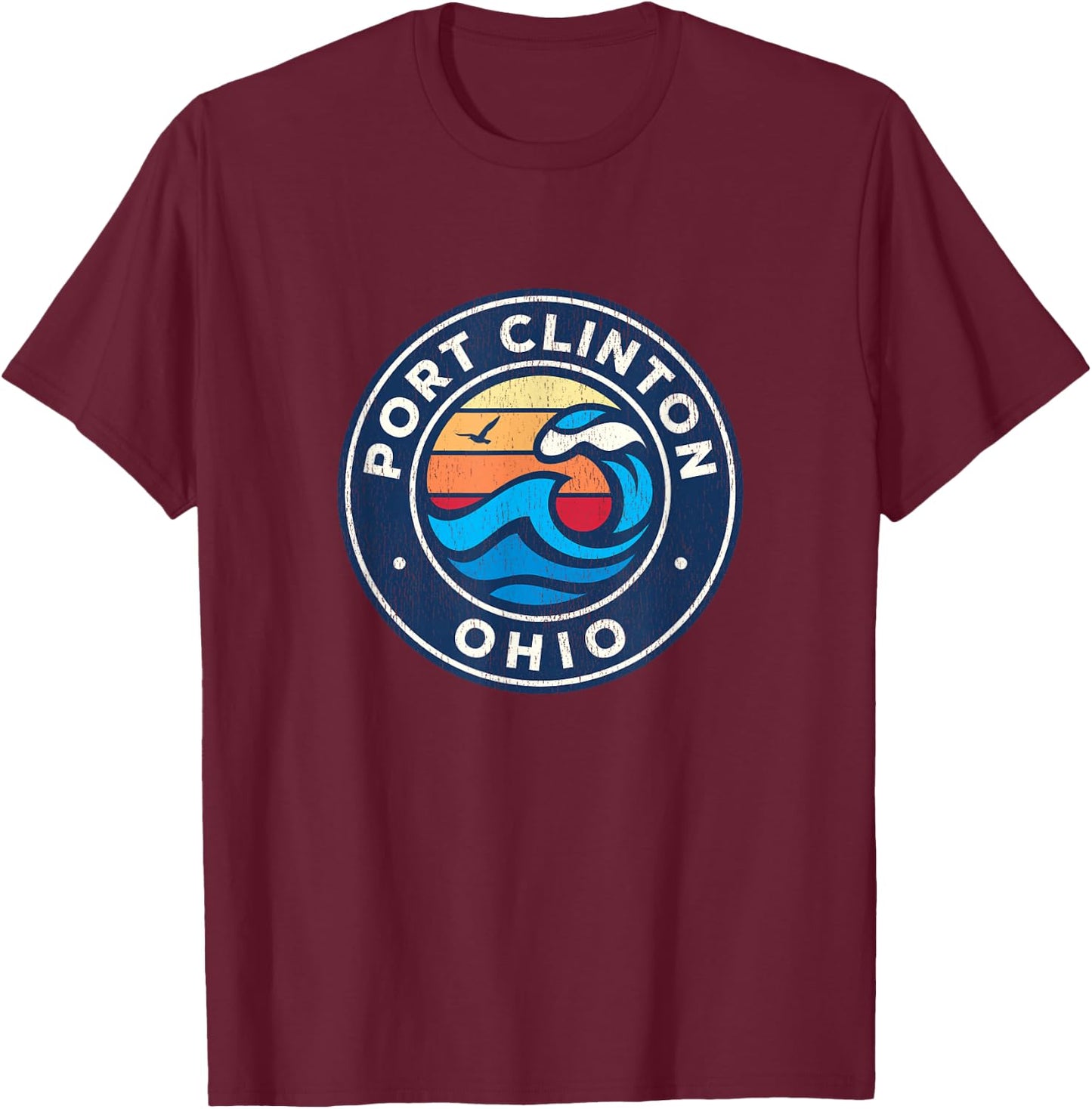 Port Clinton Ohio OH Vintage Nautical Waves Design T-Shirt - T-Shirt | Maroon